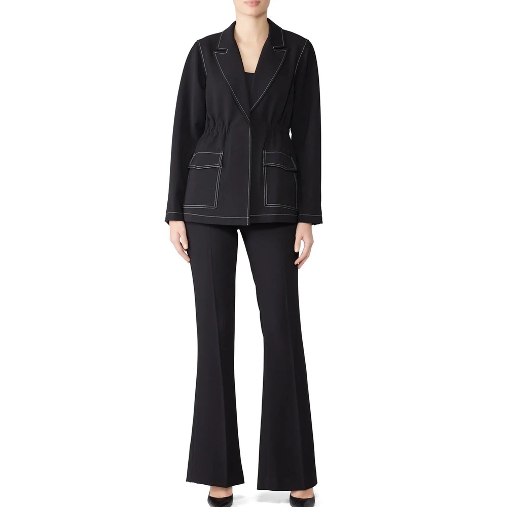 GREYLIN Womens Black White Contrast Stitch Blazer Sz M Sleek Drawstring Waist